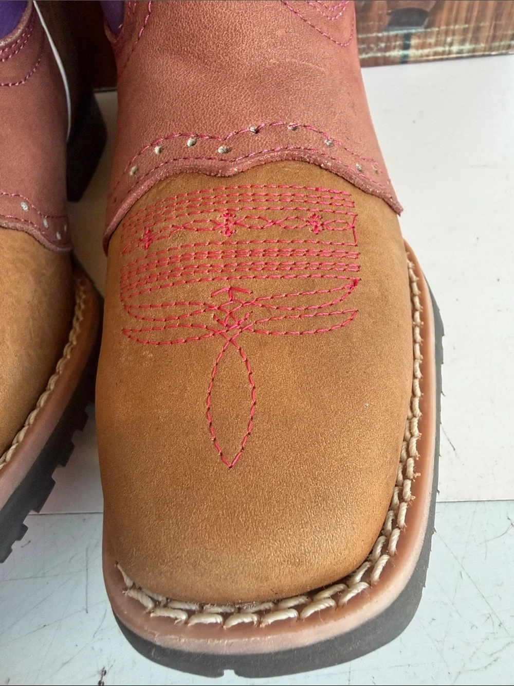 NEW EL NORTEÑO FAMILY COWBOY BOOTS NORTEÑITO SIZE 12.5 GIRLS BOYS BROWN PURPLE